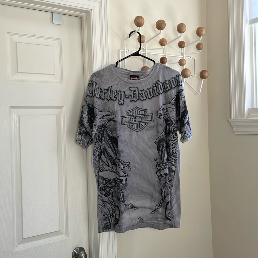 Harley-Davidson - Y2K Retro All over Print T-Shirt - Grey - Medium